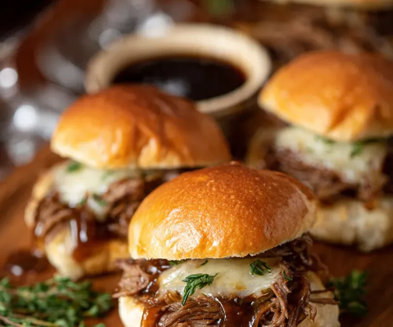 Hot French Onion Beef Sliders with Au Jus