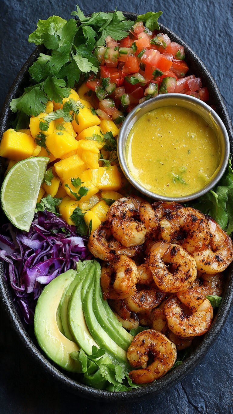 Shrimp & Avocado Bowls with Mango Salsa & Zesty Lime-Chili Sauce