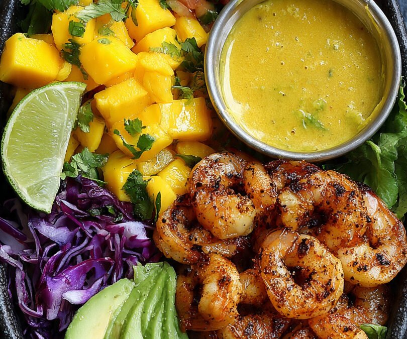 Shrimp & Avocado Bowls with Mango Salsa & Zesty Lime-Chili Sauce