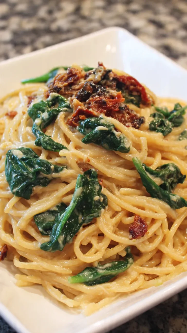 Spaghetti & Spinach with Sun-Dried Tomato Cream Sauce