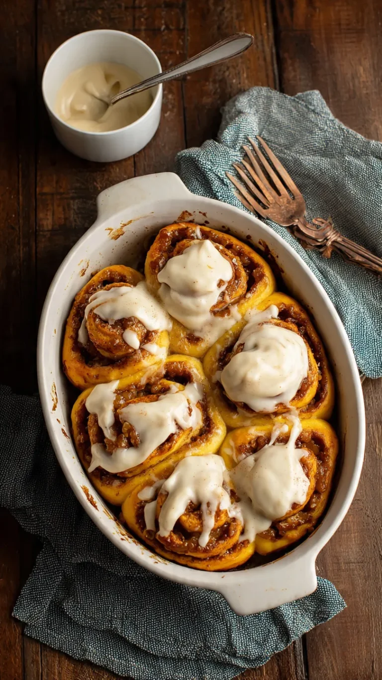 Spiced Peach Cobbler Cinnamon Rolls with Creamy Frosting