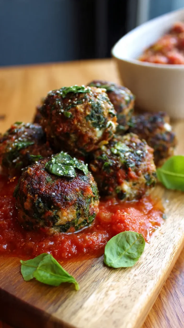Spinach Garlic Meatballs Stuffed with Mozzarella