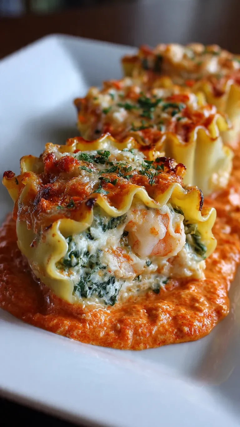 Shrimp and Spinach Stuffed Pasta Rolls with Roasted Red Pepper Cream