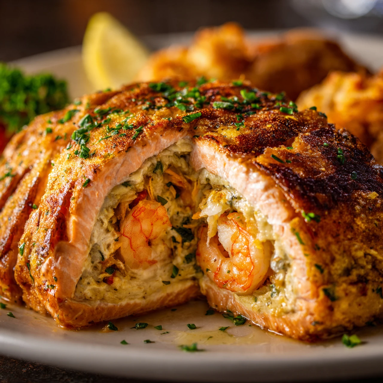 Crab & Shrimp Stuffed Salmon Crab Shrimp Stuffed Salmon