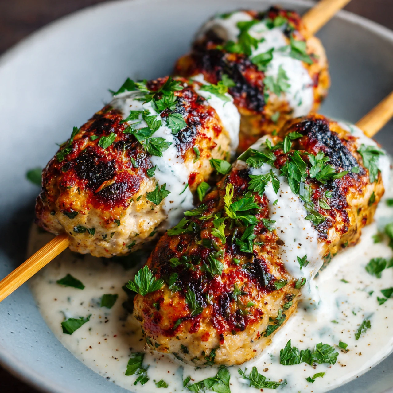 Irresistible Chicken Kofta With Creamy Garlic Yogurt Sauce Recipe Irresistible Chicken Kofta Creamy Garlic Yogurt Sauce