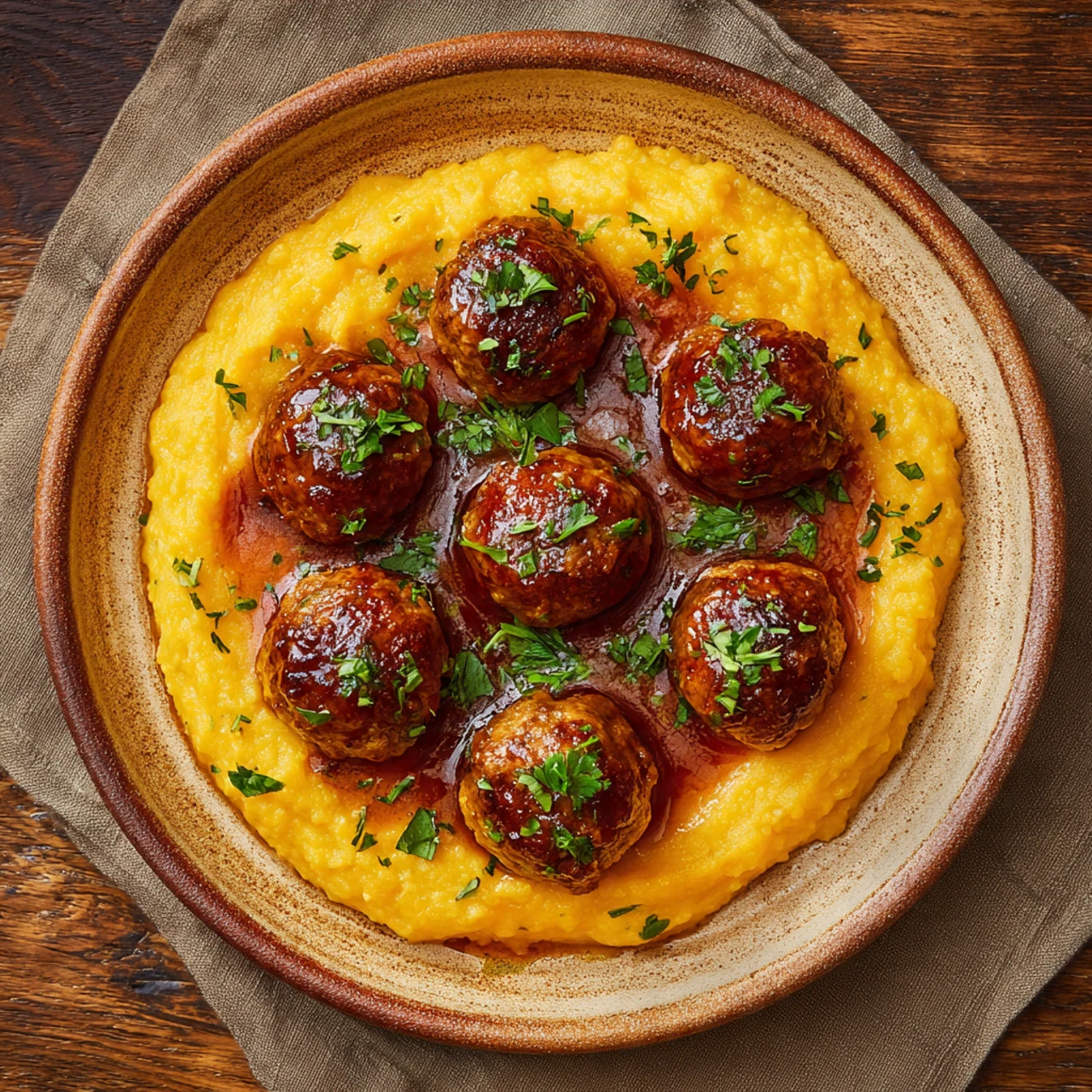 Pork Meatballs With Sweet Potato Mash & Bourbon Irresistible Pork Meatballs Sweet Potato Mash Bourbonmaple