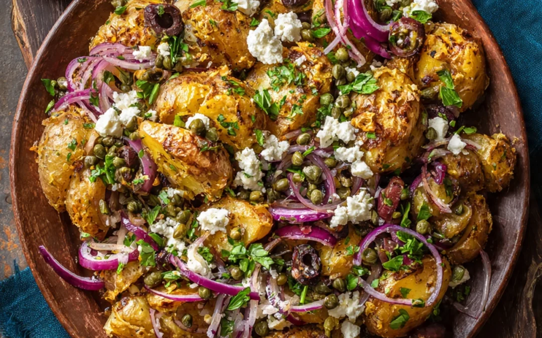 QUICK SMASHED GREEK POTATOES WITH FETA AND ROSEMARY