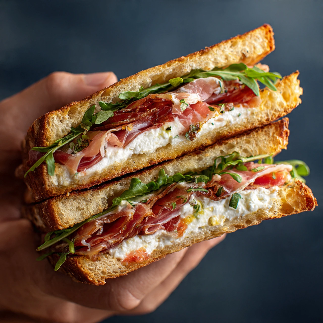 Smoked Prosciutto Goat Cheese Baby Arugula Tomato And Balsamic Glaze Panini Smoked Prosciutto Goat Cheese Baby Arugula Tomato