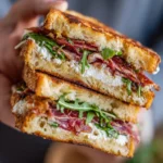 Smoked Prosciutto Goat Cheese Baby Arugula Tomato And Balsamic Glaze Panini Smoked Prosciutto Goat Cheese Baby Arugula Tomato