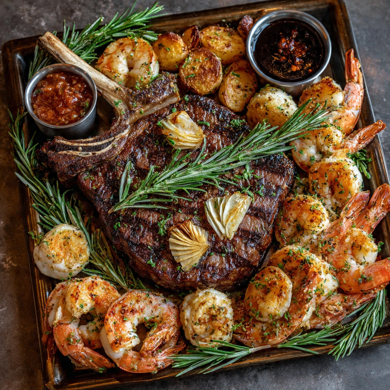 Surf & Turf With Bone-In Tomahawk Steak Surf Turf Bonein Tomahawk Steak