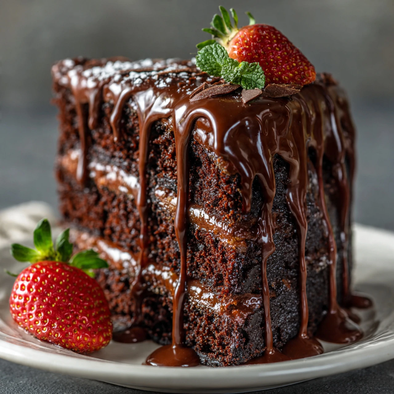 Triple Chocolate Cake with Hot Fudge Sauce