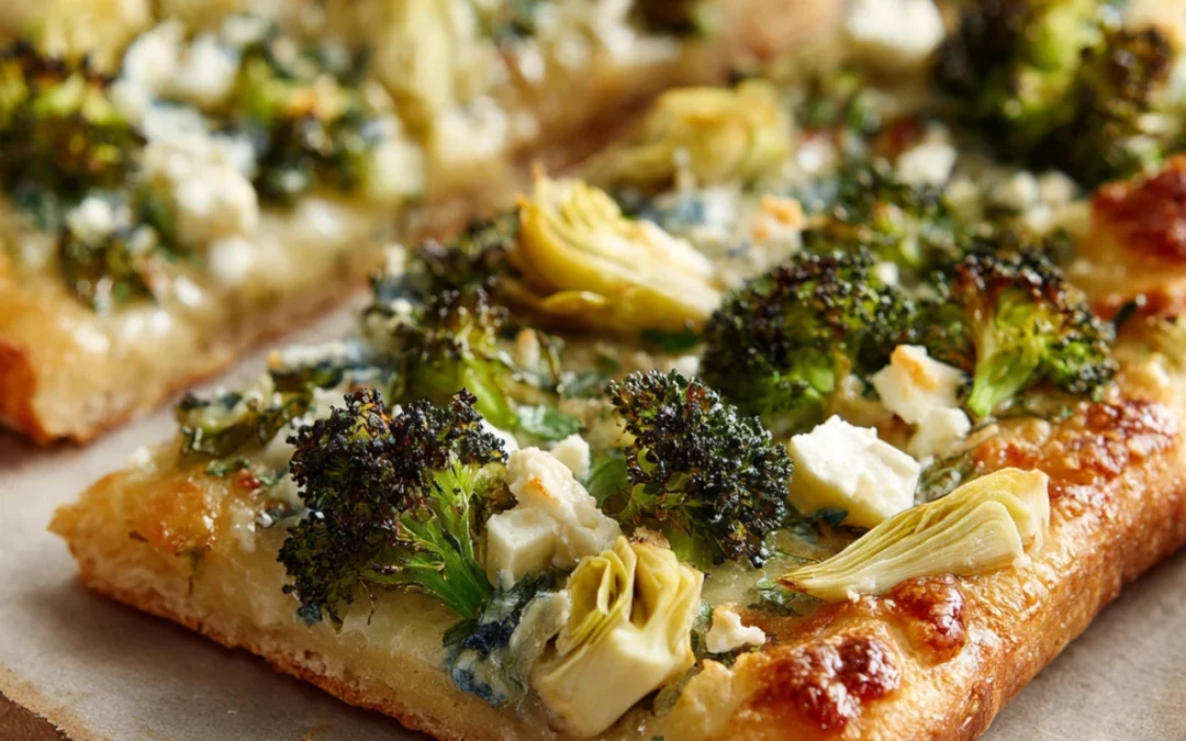 Green Pizza With Pesto, Feta Artichokes And Broccoli