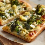 Green Pizza With Pesto Feta Artichokes And Broccoli Green Pizza Pesto Feta Artichokes Broccoli