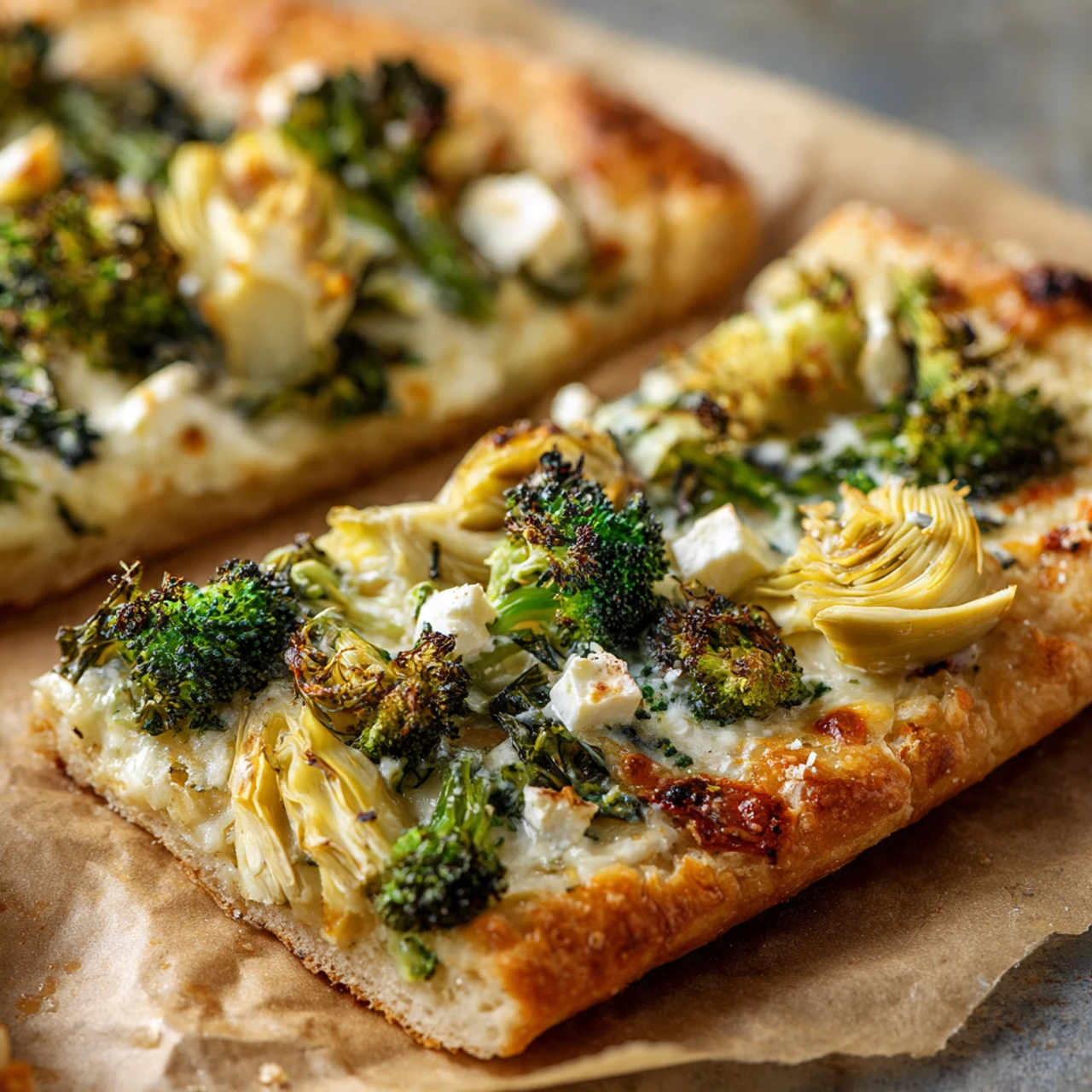 Green Pizza With Pesto Feta Artichokes And Broccoli Green Pizza Pesto Feta Artichokes Broccoli