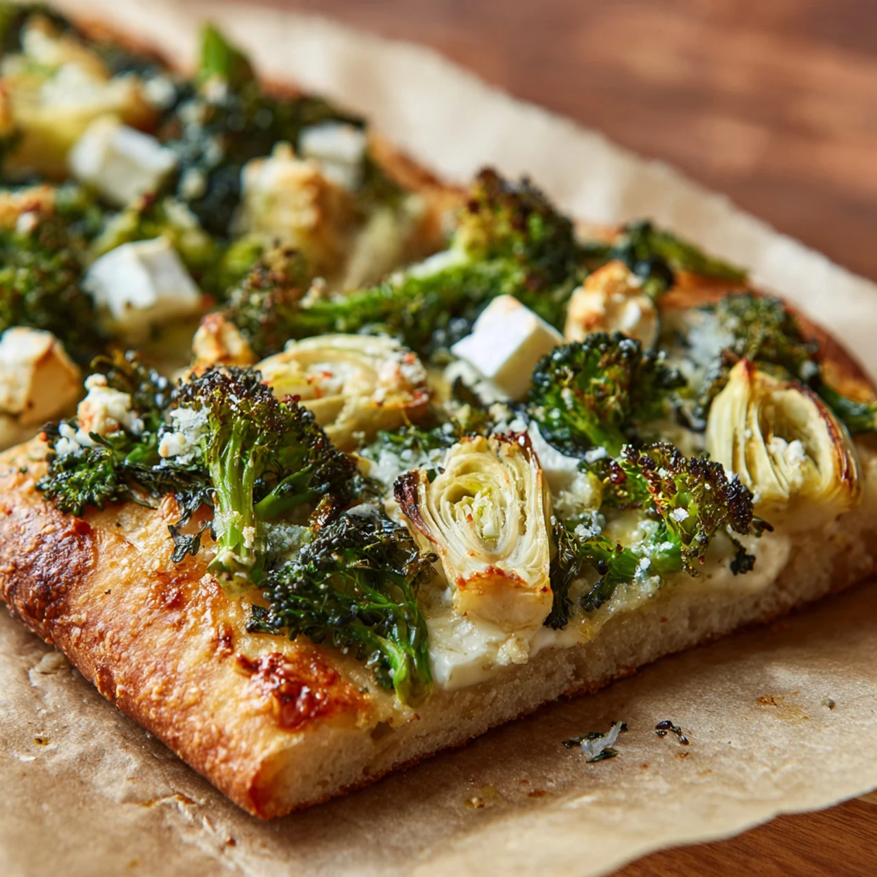 Green Pizza With Pesto Feta Artichokes And Broccoli Green Pizza Pesto Feta Artichokes Broccoli