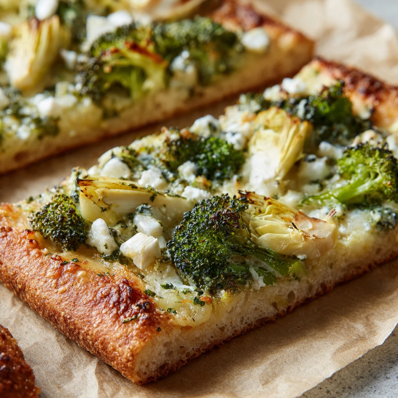 Green Pizza With Pesto Feta Artichokes And Broccoli Green Pizza Pesto Feta Artichokes Broccoli