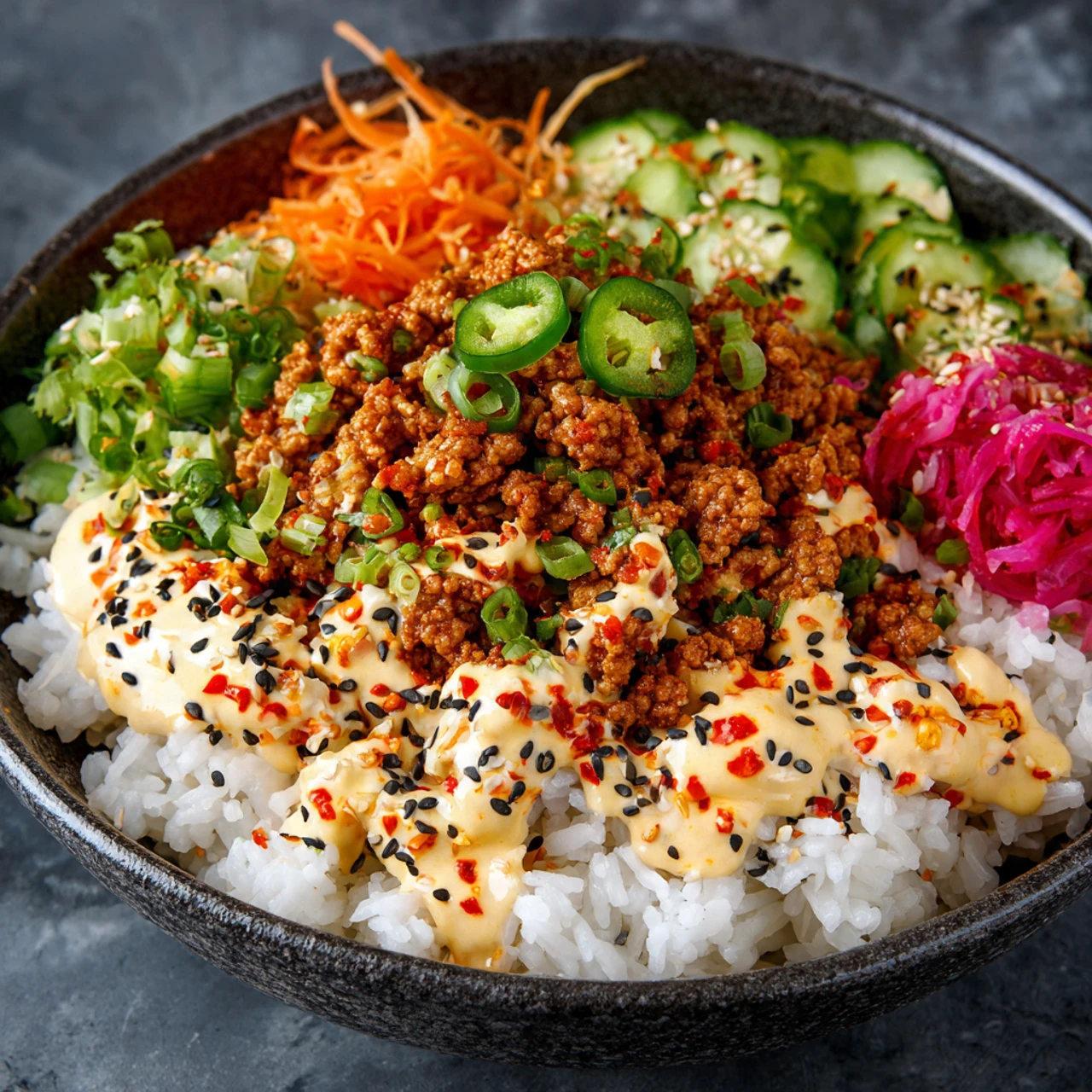 Ground Turkey Rice Bowls with Bang Bang Sauce