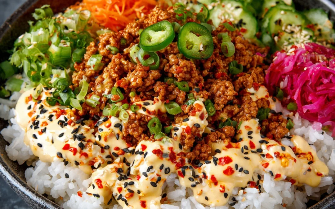 Ground Turkey Rice Bowls with Bang Bang Sauce