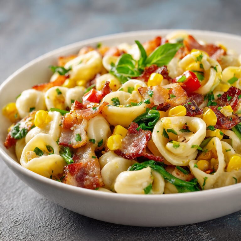 Corn Pasta Salad with Bacon and Creamy Pesto Dressing