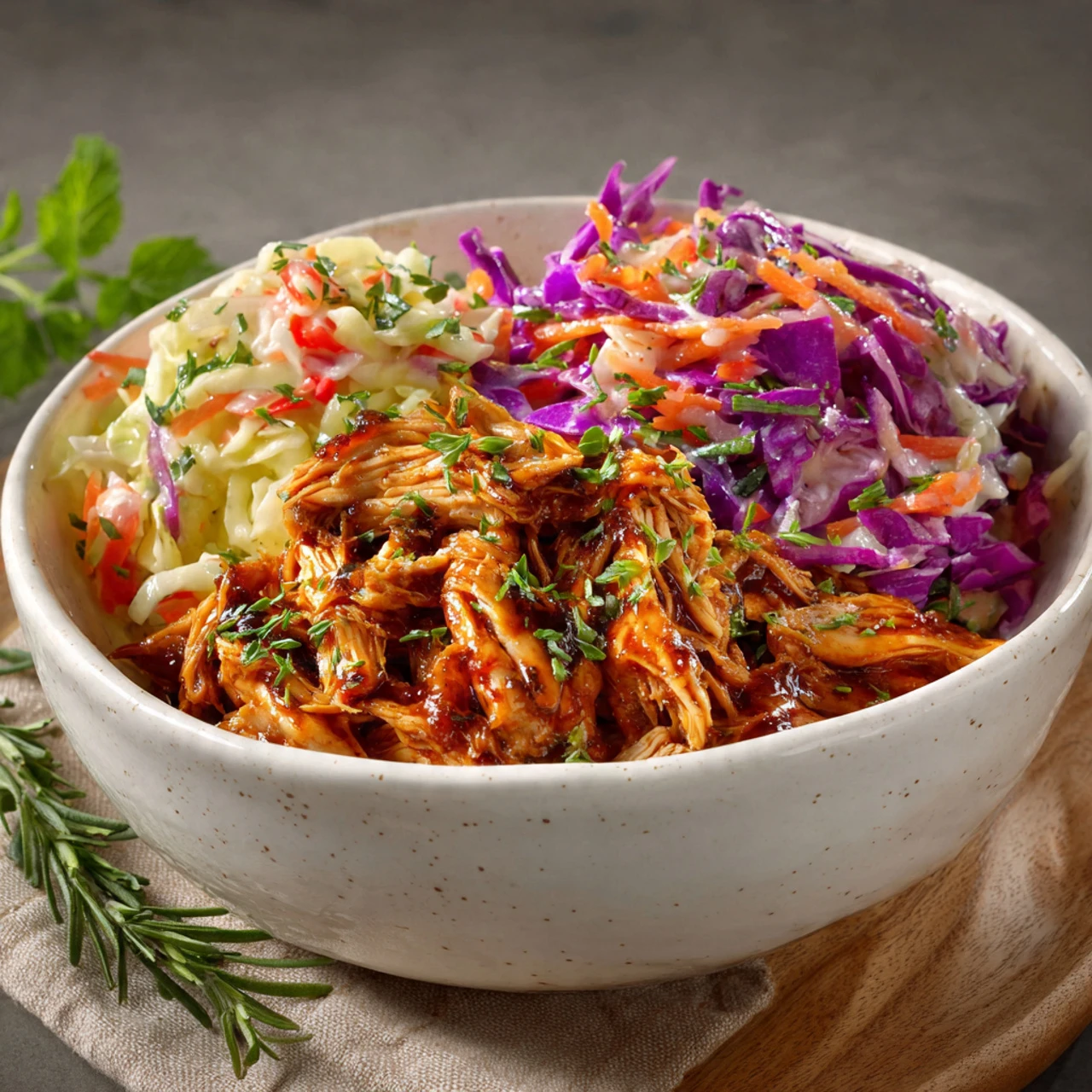 BBQ Chicken Bowls with Sweet Potatoes and Coleslaw (Whole30)