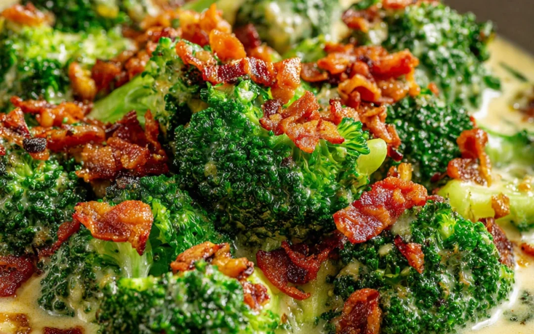 Creamy Garlic Parmesan Broccoli Recipe with Bacon