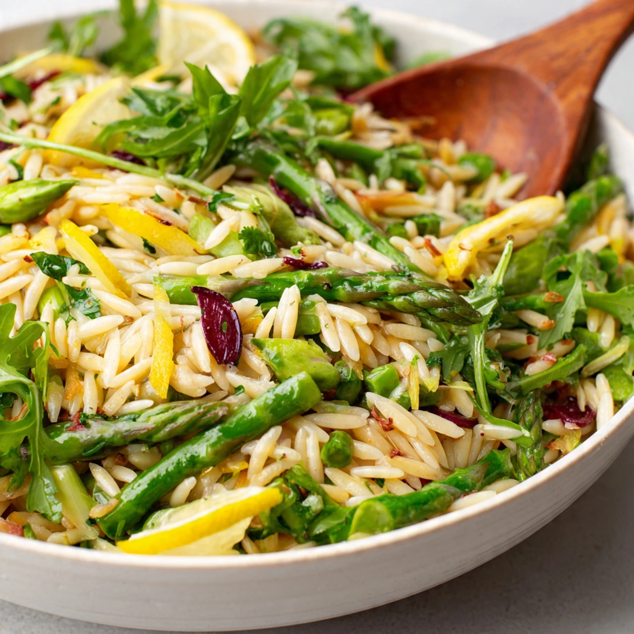 Lemon Orzo Salad with Arugula, Asparagus, and Feta