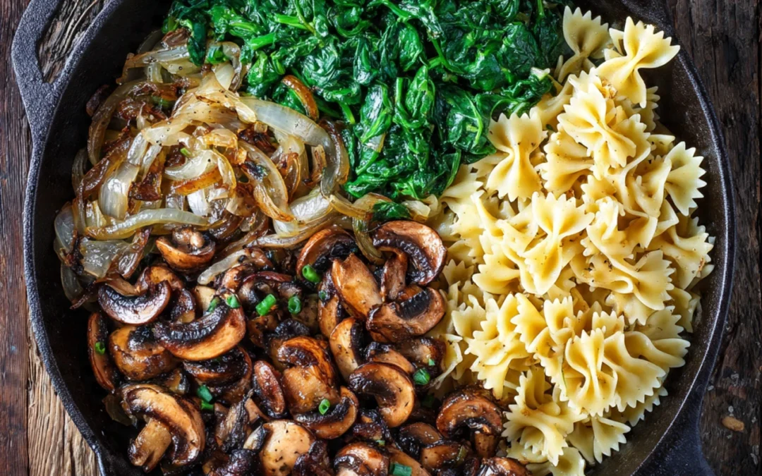 One-Pot Garlic Parmesan Pasta Recipe with Spinach and Mushrooms