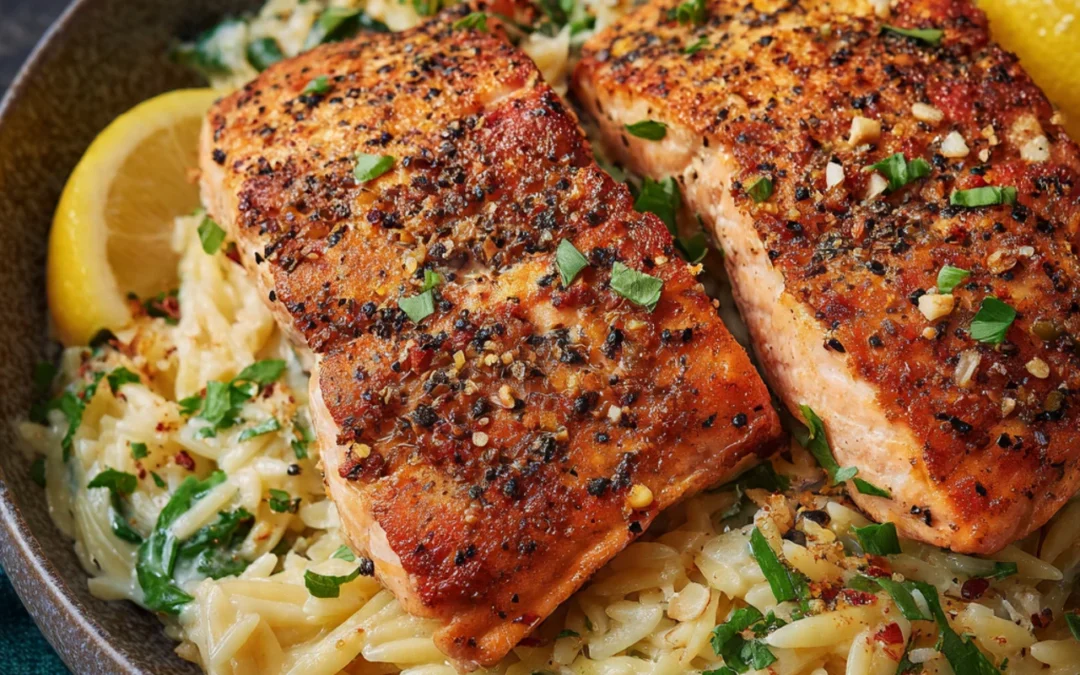 One Skillet Salmon with Lemon Orzo