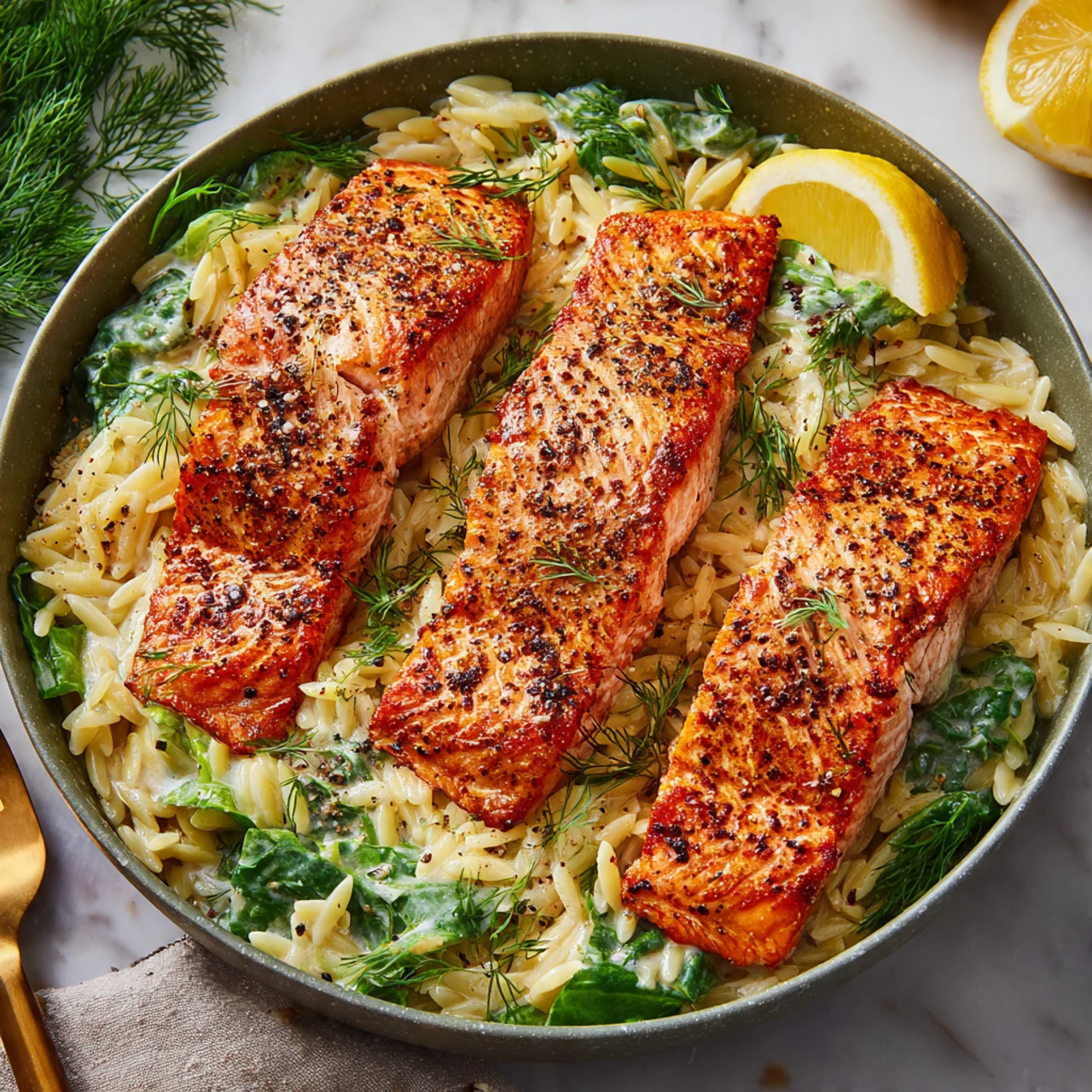 One Skillet Salmon With Lemon Orzo One Skillet Salmon Lemon Orzo