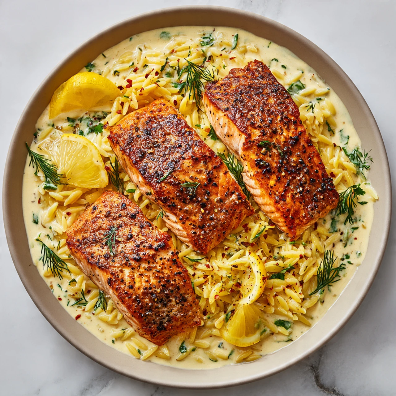 One Skillet Salmon With Lemon Orzo One Skillet Salmon Lemon Orzo